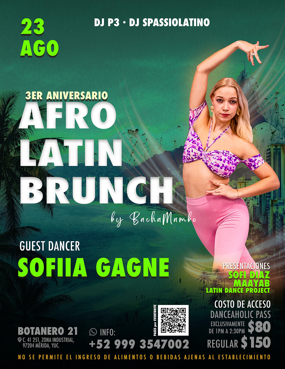 Flyer — 3er Aniversario AfroLatin Brunch — Salsa, Bachata & Timba